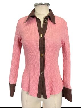 Rejina Pyo Ribbed Knit Button Up Top Size Small